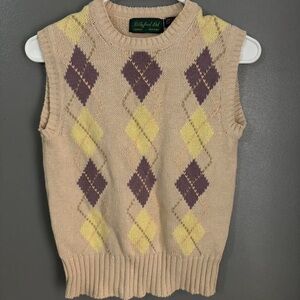 Delightful Knit Women's Argyle Sweater Vest - Purple and Yellow
